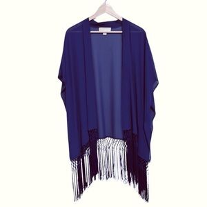 Michael Kors Fringe Cover-Up in Prussian Blue,‎ Size L/XL